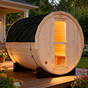 Sauna en bois de pin blanc pour 4 personnes avec chauffage de 6 kW et tuiles extérieures imperméables - Product Image 1