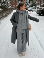 Ensemble pull ample et pantalon large à col montant pour femme Blubelle, nouvelle collection automne-hiver, décontracté, uni et épais