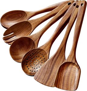 Offre Spéciale : Ustensiles de cuisine polyvalents en bois de teck écologique, faciles à nettoyer, de qualité alimentaire, compatibles lave-vaisselle, avec pinces pour la cuisson - Product Image 1