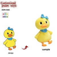 Peluche Canard Jaune Mignon OEM ODM avec Nœud et Écharpe à Pois Bleus, Canard Debout en Peluche pour Décoration Intérieure et Cadeaux