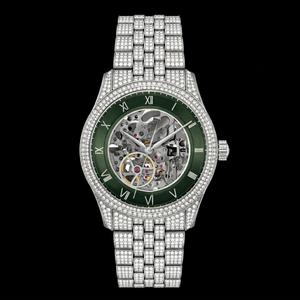 Montre sertie de diamants |   Montre à cadran vert avec diamants |   Montre automatique de luxe en moissanite - Product Image 1