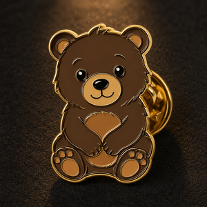 Pin de solapa de esmalte suave personalizado con diseño de oso adorable, chapado en oro, broche de cachorro de oso grizzly marrón, pin de animal de dibujos animados promocional OEM, cierre de mariposa - Product Image 2