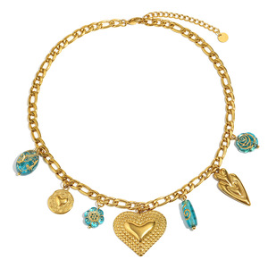 נישה אופנתית ואלגנטית ותליון נירוסטה גבוהה מצופה זהב 18k רטרו פולקה נקודה שרשרת לב לנשים - Product Image 6