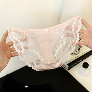 Culotte string rose en dentelle avec nœud papillon, design ajouré transparent, sous-vêtements pour femme, tissu extensible et doux, coupe classique - Product Image 4