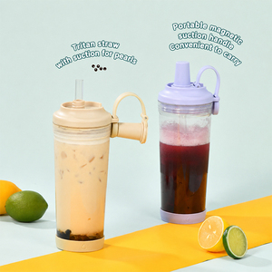 Botella de agua con pajita de Tritán de 850 ml, nueva, con orificio grande para té de burbujas, asa magnética portátil, para BOBA - Product Image 1
