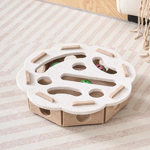 Interactive Eco-Friendly Polyester Square Felt Cat <b>Puzzle</b> Toy <b>Box</b> Indoor Use Slow Feeder Intelligence Game Maze 3 Bell Balls - Product Image 1
