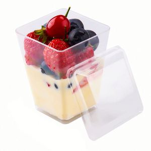 Wholesaler 2oz 3oz 5oz 7oz Mini Dessert Cups Mousse Pudding Parfait Cups Square <b>Clear</b> Plastic Dessert Cups with Lid and Spoons - Product Image 3