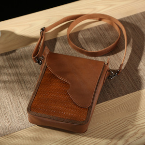 Traditional Chinese Style Handmade Bamboo Woven Leather Crossbody Bag Waterproof Women's Tote Artistic Retro Handbag - Product Image 2