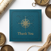 Tarjetas de agradecimiento personalizadas con relieve de cuerda y mapa náutico vintage de rosa de los vientos en lámina dorada, color verde azulado intenso, para aventuras, bodas, tarjetas de embalaje, al por mayor