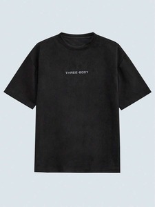 Camiseta de manga corta con estampado de letras retro para hombre, camiseta informal holgada con cuello redondo y hombros caídos, estilo unisex personalizable F10 - Product Image 2