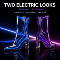 Sepatu Boots Wanita Transparan Anti Air Model Runcing Hak Tinggi 10cm Warna Biru Ungu untuk Pesta dengan Ritsleting Belakang