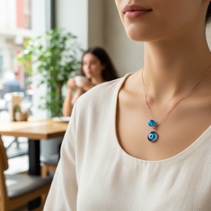 Collar con colgante de ojo malvado de plata chapada en oro o rodio de diseño minimalista, joyería - Product Image 3