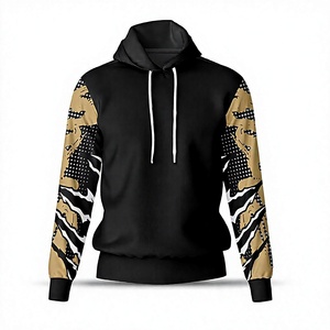 Sweat à capuche unisexe noir avec manches imprimées tigre doré, coupe ample, décontracté, pull tricoté d'automne, imprimé par transfert thermique, 100 % polyester - Product Image 5