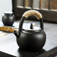 Pot teh Kung Fu tembikar keramik kasar Jepang 200ml Set cangkir teh & kopi portabel ketel tanah liat hitam