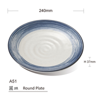 Assiette à dîner en mélamine de style coréen, design ligne bleue personnalisé, haute qualité, 9 pouces, assiette ronde sans BPA, assiette de service pour restaurant