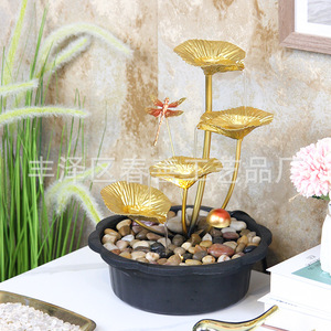 Fuente de agua Golden Lotus con libélula, decoración de escritorio para interiores, para oficina, sala de estar, entrada, 110-220V, hierro, plástico, estilo contemporáneo - Product Image 3