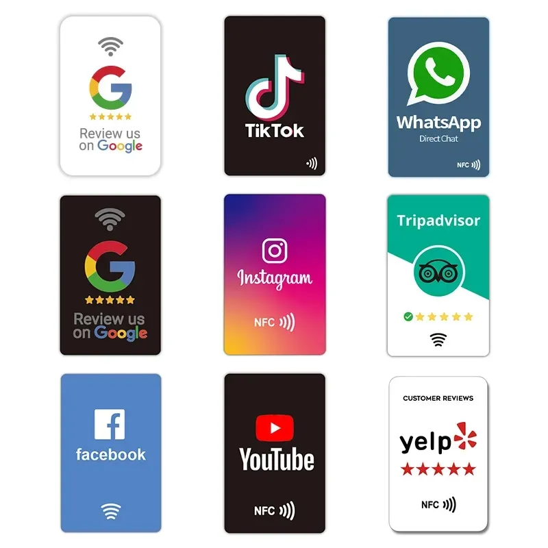 Ntag213 Tarjetas de Google RFID NFC Tarjeta de redes sociales Revisión de Google Tarjeta de grifo NFC