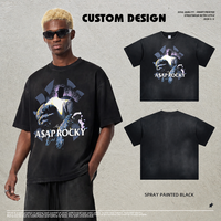 T-shirt homme col rond à manches courtes 100 % coton, imprimé rappeur, teint par pulvérisation noir, 250 g, personnalisable avec logo et marque privée, vente en gros