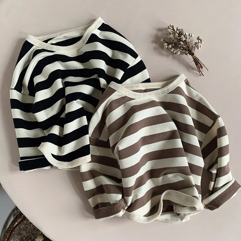 Children's clothing tops 2022 new children's long-sleeved T-shirt striped casual top