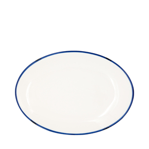 Piatto Ovale Piatto 22x16cm Bianco con Bordo Blu - Product Image 1