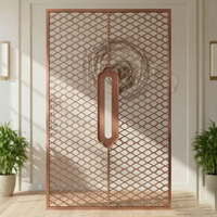 Paravent décoratif en acier inoxydable champagne, motif géométrique diamant découpé au laser, panneau grille pour séparation de pièce, décoration de hall d'hôtel
