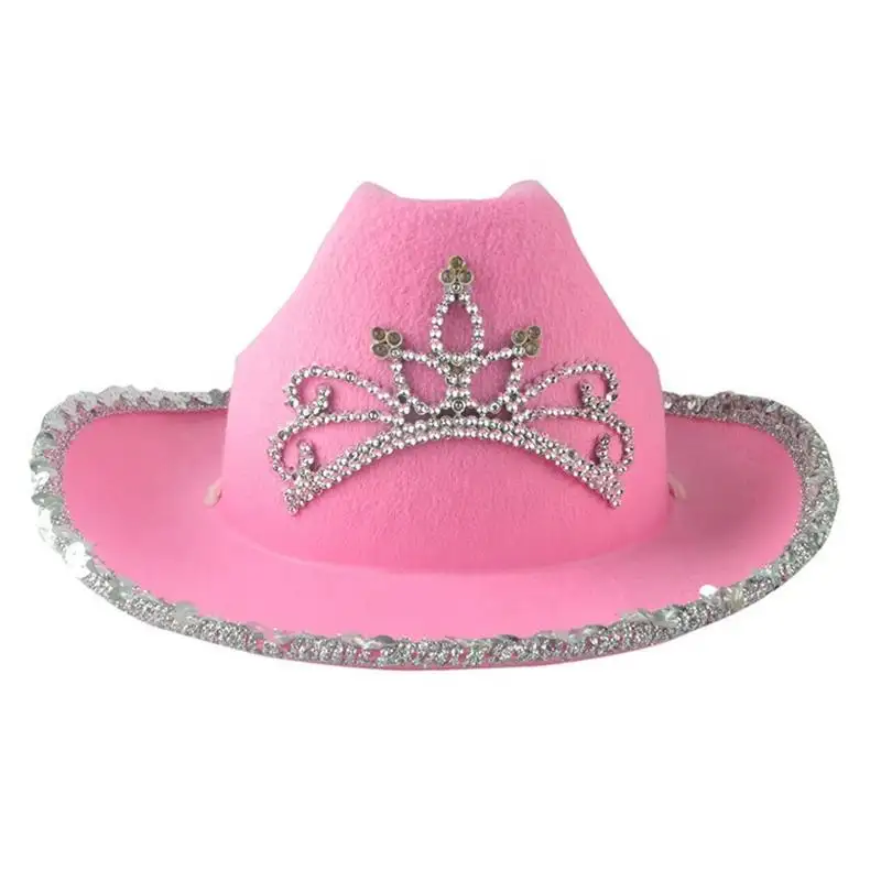 Chapéu de Cowboy com coroa brilhante Chapéu de noiva rosa Chapéu de festa de despedida de solteira de aniversário