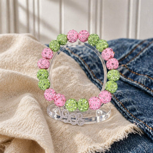 Pulsera de cuentas con letras griegas y bola de cristal rosa y verde, años fundacionales 1908-1913, para mujer y niña, regalo de fiesta, joyería decorativa personalizada - Product Image 3