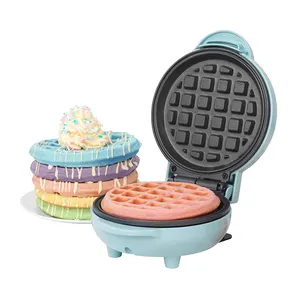 Mini máquina de waffle 4 em 1 com placas removíveis, mini panqueca, donut, waffle em forma de coração e máquina de waffle pequena