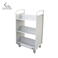 Chariot de livre Double face en métal en forme de W, chariot sur roulettes, 3 niveaux, bibliothèque, littéraire, chariot Mobile, chariot pour documents et bureau