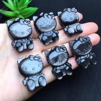 Hello kitty-figuras de animales curativas de Gema Natural, figuritas de dibujos animados de alta calidad, plata, sheen obsidian, joyería hecha a mano