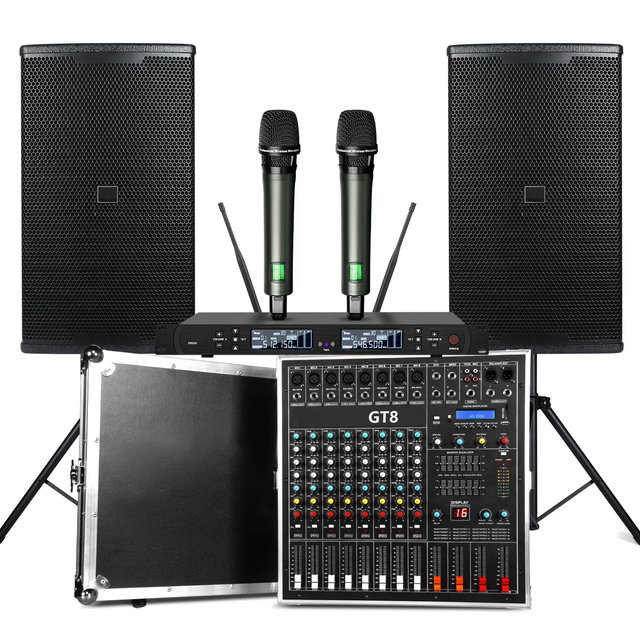 KP600 Professional 12-inch Metal Audio System 8-Channel Mixer for Family Parties Conferences and Events