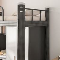 Lit superposé métallique moderne avec cadre réglable, poste de sommeil surélevé, bureau, rangement et armoire pour dortoir scolaire et appartement