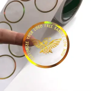 Düşük adedi logo Hologram holografik şeffaf lazer altın Foilng ambalaj etiketi özel çıkartmalar