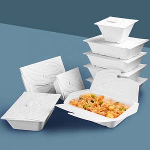 白い生分解性高級クラフト紙製クラムシェル型食品容器、寿司、パスタ、サンドイッチ包装用、エンボス加工、軽量テイクアウトボックス - Product Image 1