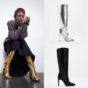 Stylish Women's Long Boots Thick Heels Square Toe Fashion Knee High Booties Animals Pattern Gold Silver <b>Shoes</b> - Product Image 6