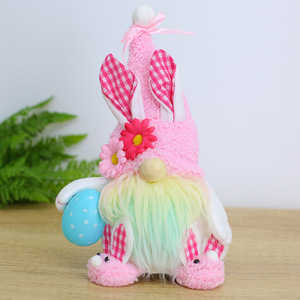 Standing Floral <b>Easter</b> Gnomes Plush With Bunny Ears Long Leg Handmade Swedish Tomte for Spring Farmhouse Home Decor Holiday <b>Gift</b> - Product Image 4