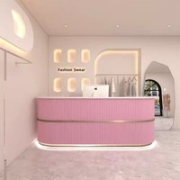 Comptoir de réception ovale personnalisé avec logo, rose vif, pour salon de beauté ou magasin de vêtements, mobilier simple