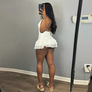 Verano Sexy Stretch Lace Deep V Slim Halter Backless Mini vestido en capas - Product Image 3