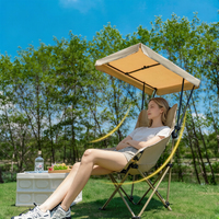 Chaise pliante à cadre en acier résistant aux UV, auvent réglable, chaise de camping multifonction portable, protection solaire pour toutes les activités de plein air