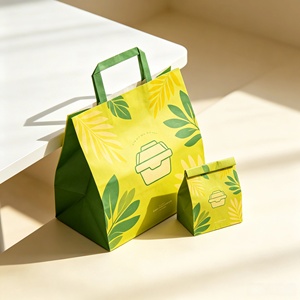 Wholesale Custom Kraft <b>Paper</b> Takeaway Food Bag With Handle Eco Friendly Recyclable Delivery Packaging <b>Biodegradable</b> Disposable - Product Image 1
