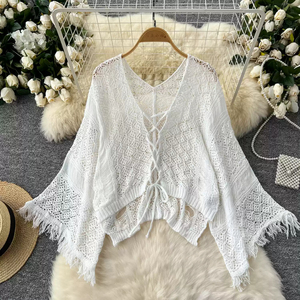 <span class=keywords><strong>Cardigan</strong></span> <span class=keywords><strong>Sexy</strong></span> alla Moda con Scollo a V in Maglia per Donna, Primaverile ed Estivo, Sottile, Protettivo dal Sole, Corto, a Maniche Lunghe - Product Image 2