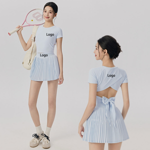 Ensemble jupe de tennis rembourrée avec logo personnalisé, haut court à dos échancré et jupe, séchage rapide, pour le golf et le paddle, haute qualité, avec poches, jupe plissée - Product Image 1