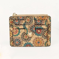 Dompet Cork Tipis Ringan Vintage 10 Slot Kartu untuk Wanita, Dompet Kecil Resleting Cork Portugis, Tempat Kartu Mini Ramah Lingkungan