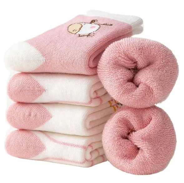 Chaussettes pour bébés filles, accessoires chauds et épais, pour enfants, vente en gros, 5 paires par paquet, automne hiver