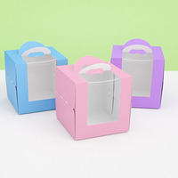 Boîte à gâteau portable à trois niveaux avec fenêtre transparente, conteneur de présentation pour gâteau d'anniversaire de six pouces avec poignée, emballage cadeau
