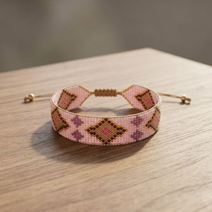 Bracelet en perles Miyuki Delica rose fait main Sstringz, bracelet à motif géométrique réglable pour femmes, bijoux tendance - Product Image 3