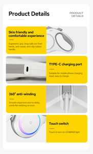 Produsen grosir kerah anjing ringan dapat dipanjangkan, latihan traksi otomatis mewah awet dengan LED - Product Image 3