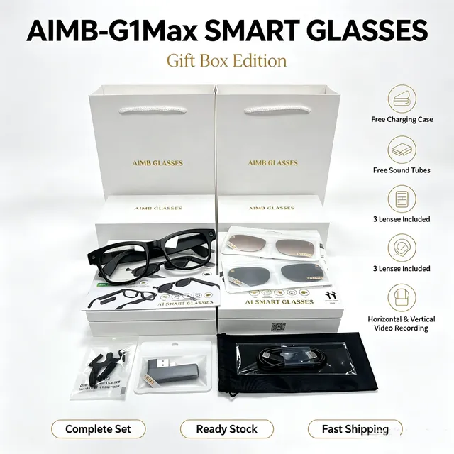 AIMB-G1 Max Smart Glasses Real-time Call Translation AI Chat Photo Editing Hands Free Video Record Translation AI Glasses
