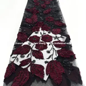 Eco-Friendly Beaded Tube Lace Floral <strong>Fabric</strong> for High-End Wedding Evening &amp; Ball Gown Dresses Fresh &amp; Elegant - Product Image 3