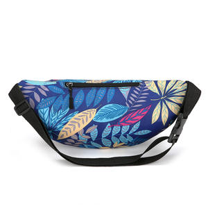 Nouvelle sacoche de taille pour femme, imprimé feuilles bleues, double fermeture éclair, poches résistantes à l'eau, sac bandoulière de loisirs et de voyage, Printemps 2025 - Product Image 2